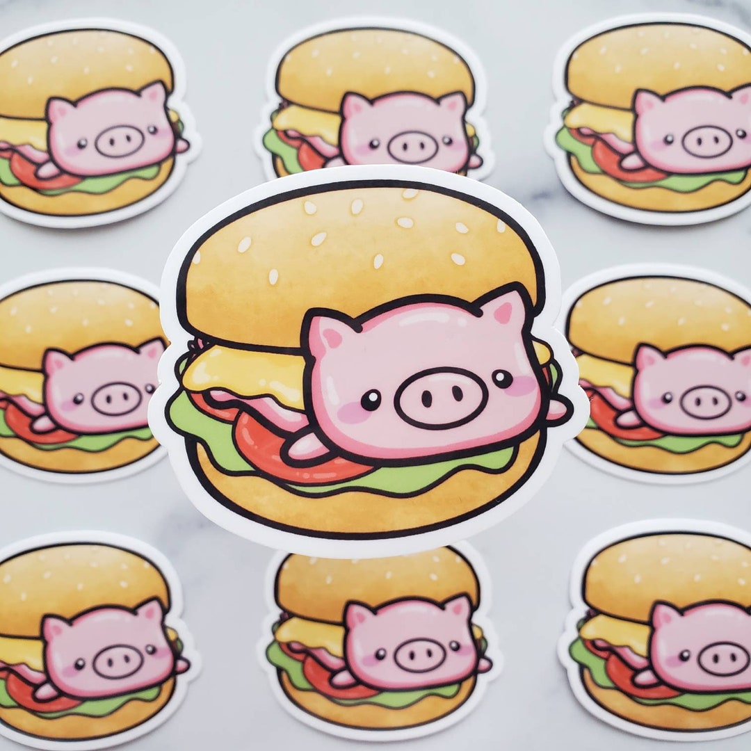 Piggy Burger Sticker Burger Sticker Hamburger Sticker Etsy