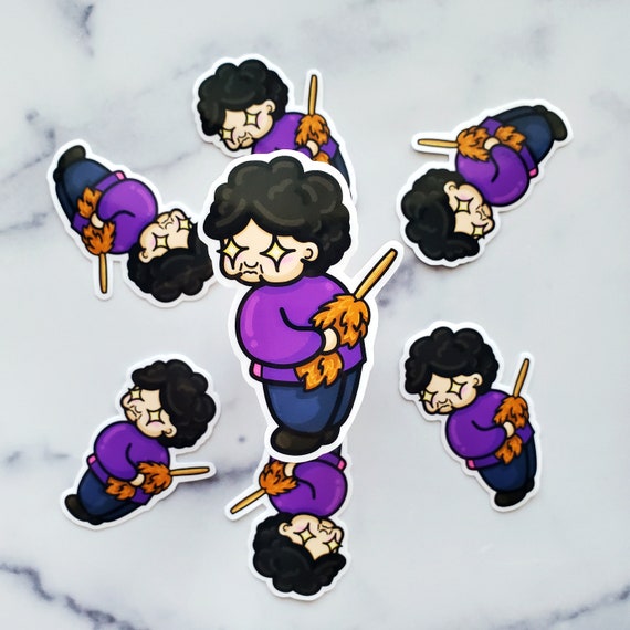 Feather Duster Granny Sticker, Asian Grandma Mom Mother Immigrant