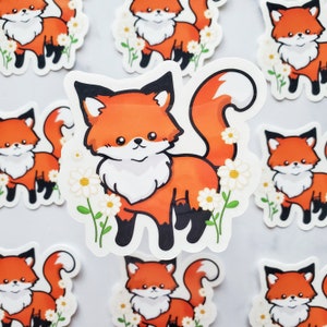 Fox & Daisies Vinyl Sticker, fox sticker, daisy sticker, fox lover, fox gift, fox decor, orange fox fall sticker, autumn sticker, orange fox