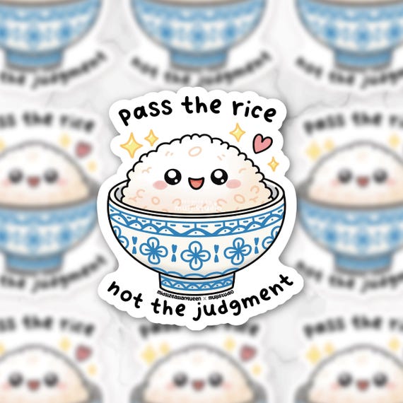 Pass the Rice Vinyl Sticker: Kawaii Foodie Decal - Etsy