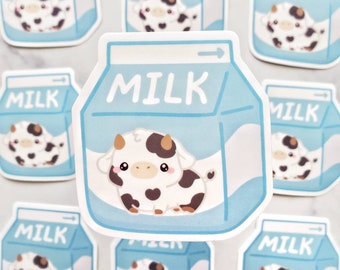 Cute Cow Milk Sticker, milk lover, dairy lover, animal lover, breakfast sticker, milk sticker, foodie gift, kawaii cow, milk carton decal