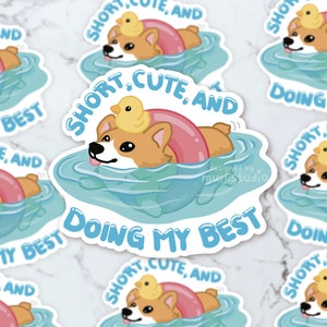 Sticker Corgi mignon et faire mon meilleur, sticker corgi nageur, sticker corgi, sticker chien, amateur de corgi, déco corgi, sticker kawaii, mignon
