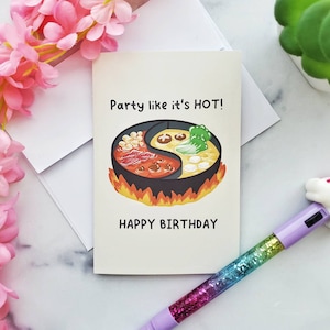 Carte d'anniversaire hot pot, carte hot pot, amateur de cuisine asiatique, cadeau gourmand, carte d'anniversaire nourriture, carte d'anniversaire mignonne, cadeau gourmand, carte d'amant de fondue