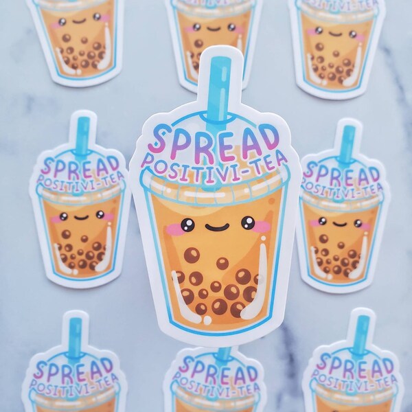 Spread Positivi-tea Boba Sticker, Bubble tea sticker, boba, boba lover, boba stickers, laptop decal, water bottle sticker, kawaii stickers