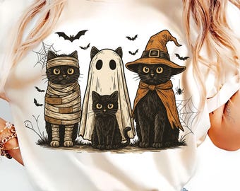 Gato preto Halloween PNG: Bruxa assustadora, fantasma, múmia, gatos (download digital, uso comercial permitido)