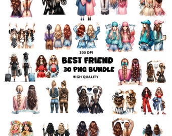 Girly Besties Clipart PNG Bundle - Freundschaft Illustrationen (Digitaler Download)