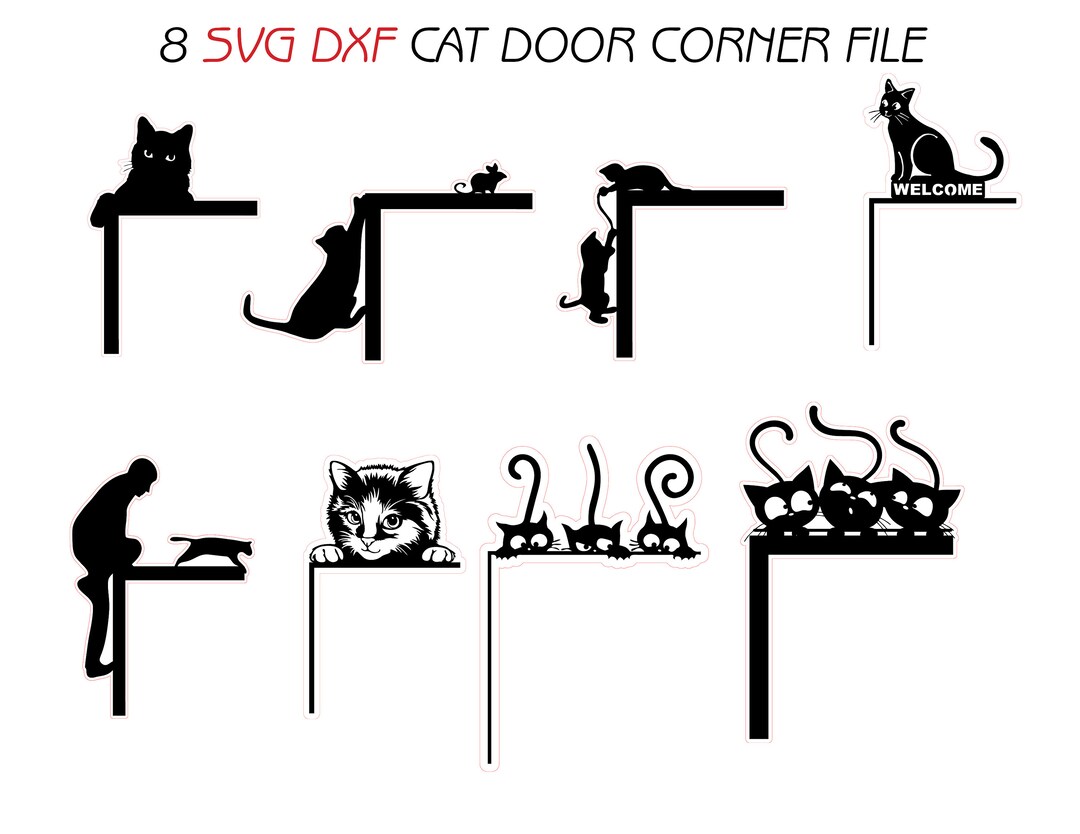 8 Svg Dxf Cat Door Corner Topper Bundle Wall Decor Frames Wood Metal