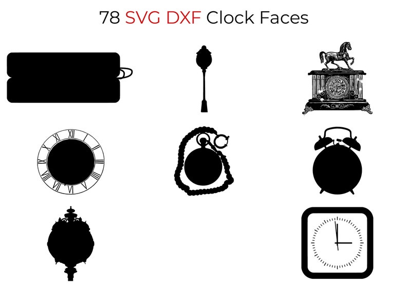 78 SVG DXF Wall Clocks Faces File Bundle for Laser Cutting Machine Wood
