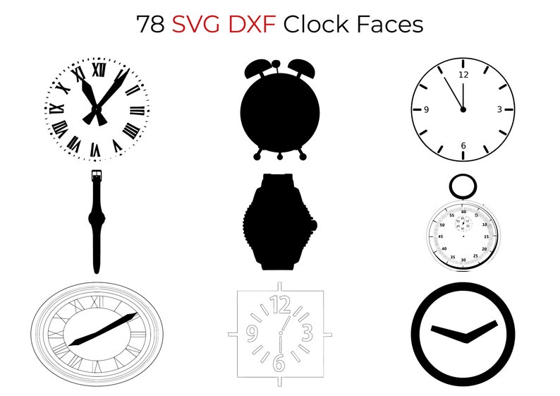 78 SVG DXF Wall Clocks Faces File Bundle for Laser Cutting Machine Wood