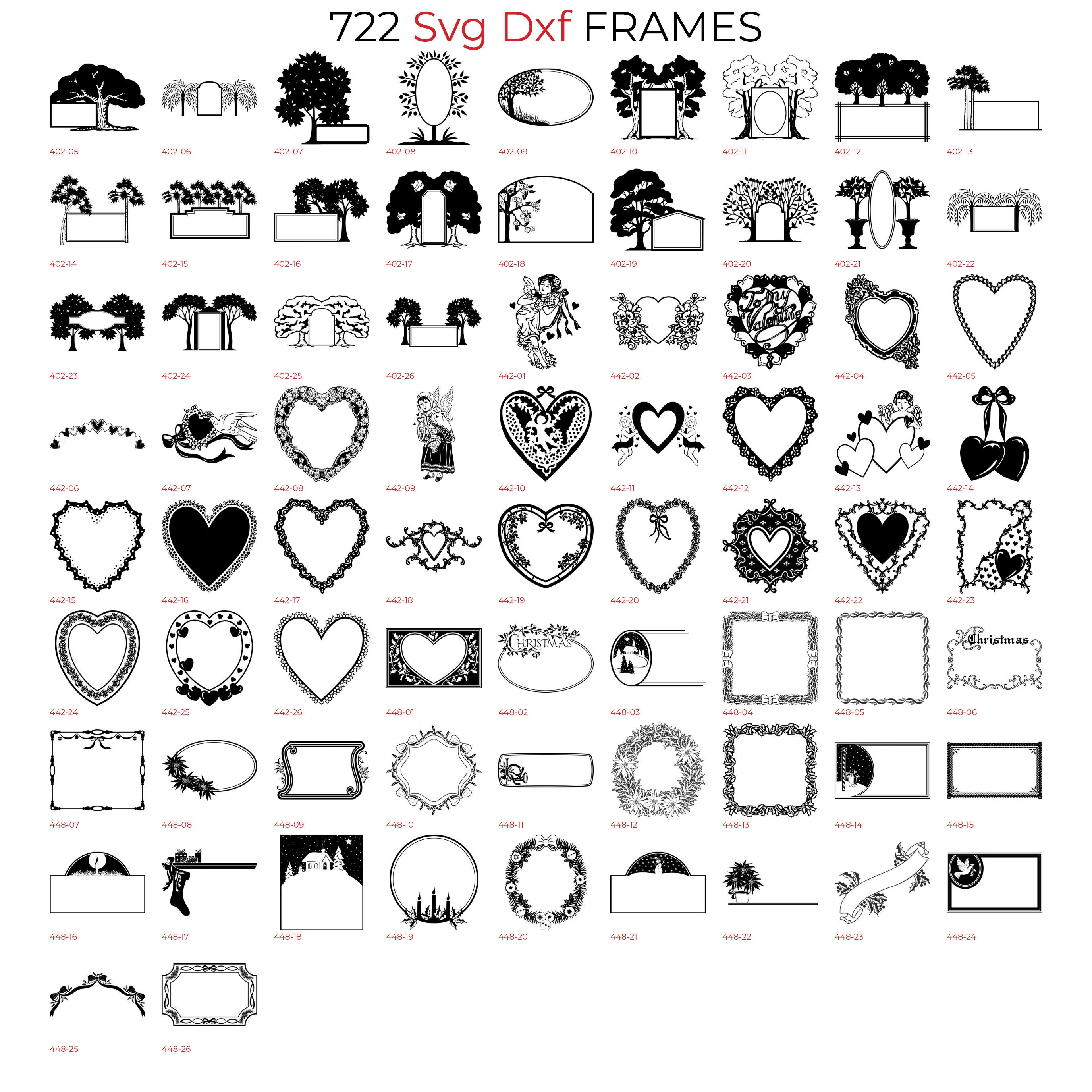 722 Svg Dxf Frames Bundle Wall Decor Frames Laser Files Heart Nature