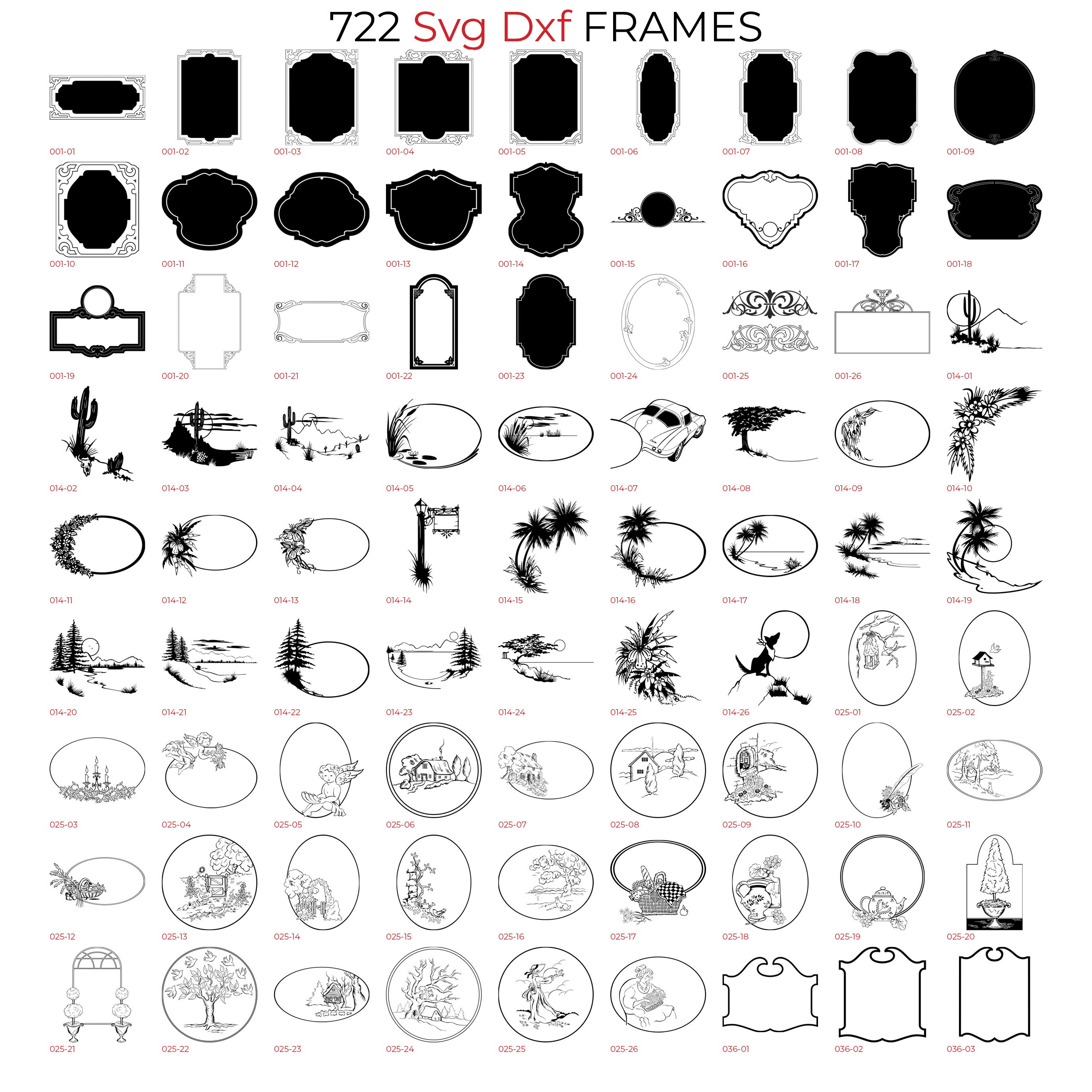 722 Svg Dxf Frames Bundle Wall Decor Frames Laser Files Heart Nature