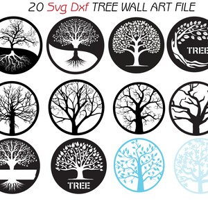 20 Svg Dxf Tree Wall Decor Metal Wood Laser CNC Router Machine Vector Files