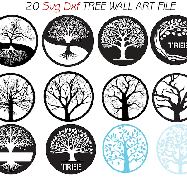 20 Svg Dxf Tree Wall Decor Metal Wood Laser CNC Router Machine Vector Files