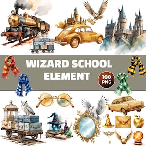 Watercolor Wizard School Clipart Bundle: 100 Magic Elements (Digital Download)