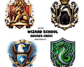 Wizard School Crests PNG Bundle: Lion, Serpent, Eagle, Badger (Digital Download)
