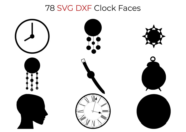 78 SVG DXF Wall Clocks Faces File Bundle for Laser Cutting Machine Wood