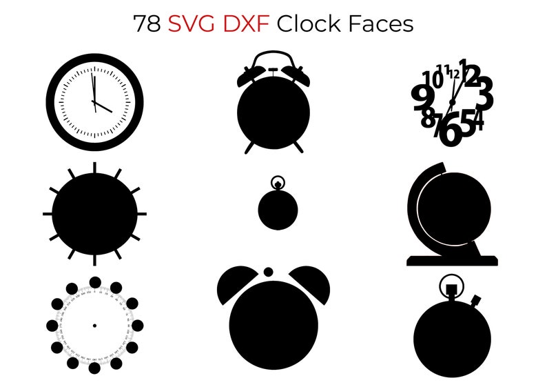 78 SVG DXF Wall Clocks Faces File Bundle for Laser Cutting Machine Wood