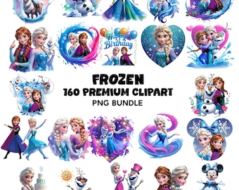 Paquete de imágenes prediseñadas de Elsa y Anna: Decoración de fiesta de Frozen (descarga digital)
