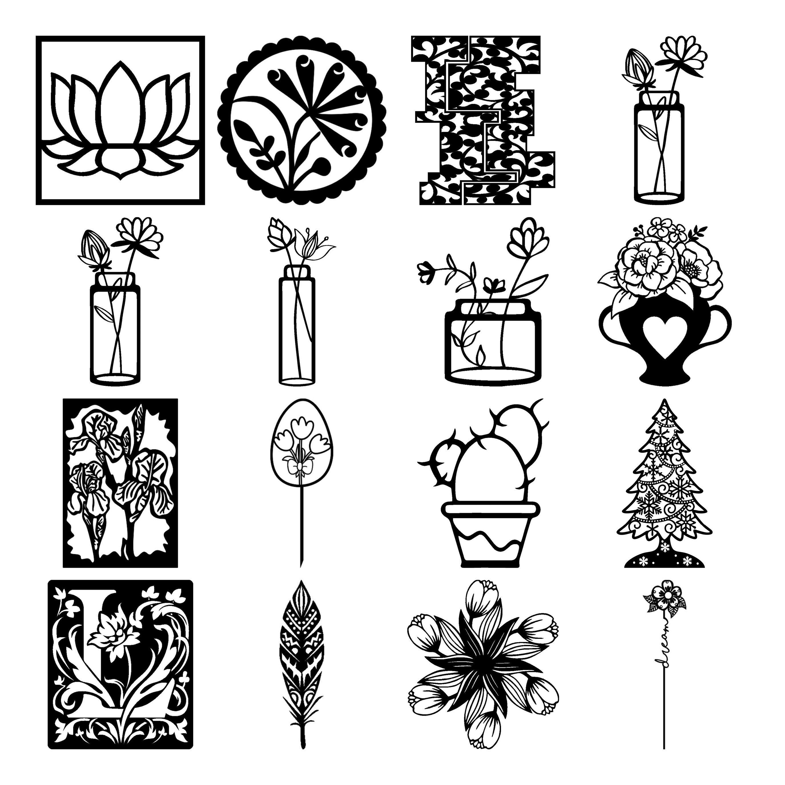 64 SVG Flowers DXF Wall Decor Bundle for Metal Wood Laser CNC Etsy