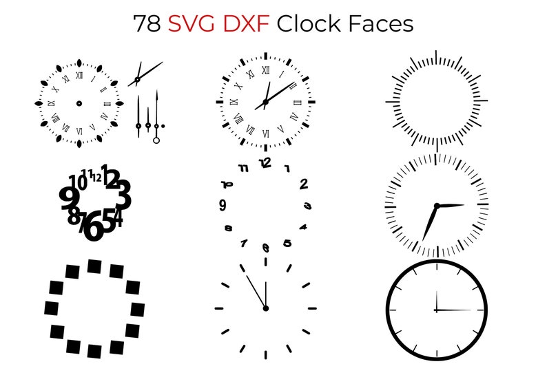 78 SVG DXF Wall Clocks Faces File Bundle for Laser Cutting Machine Wood