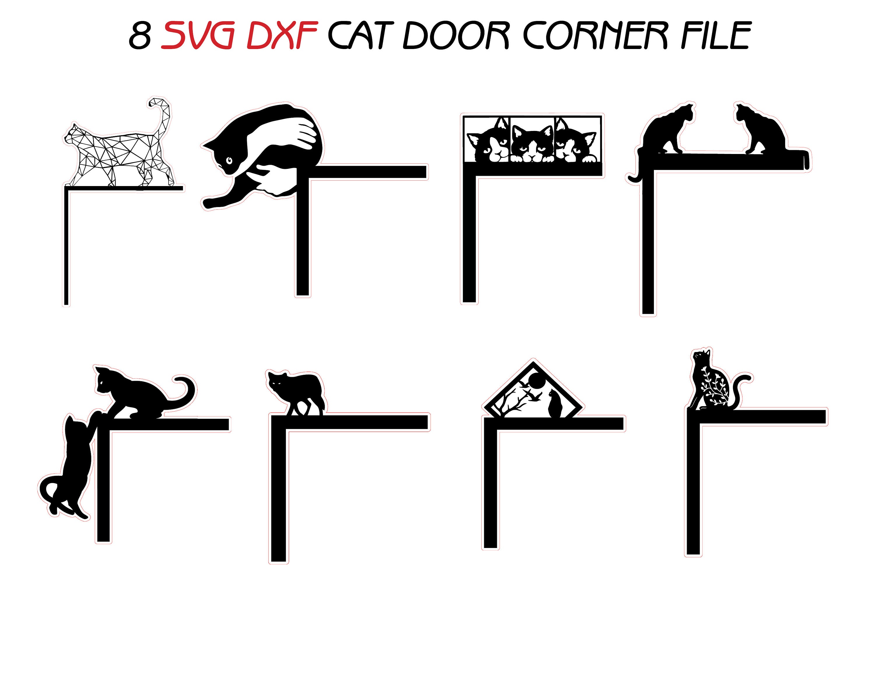8 Svg Dxf Cat Door Corner Topper Bundle Wall Decor Frames Wood Etsy