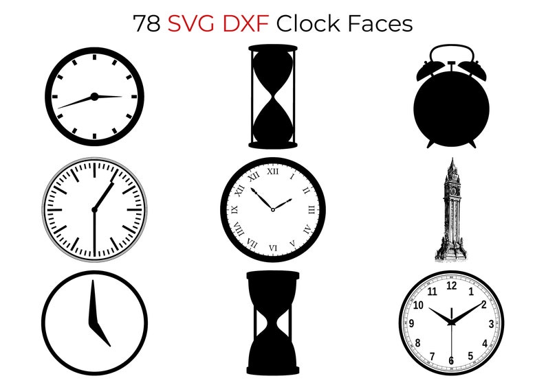 78 SVG DXF Wall Clocks Faces File Bundle for Laser Cutting Machine Wood