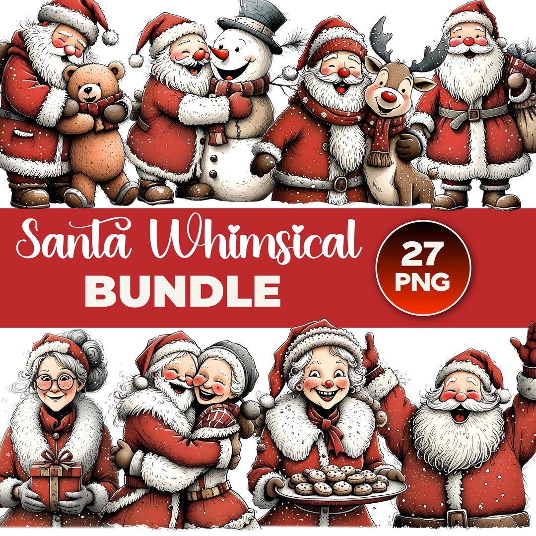 Santa Claus Whimsical Clipart PNG, Cozy Christmas Festive Graphics ...