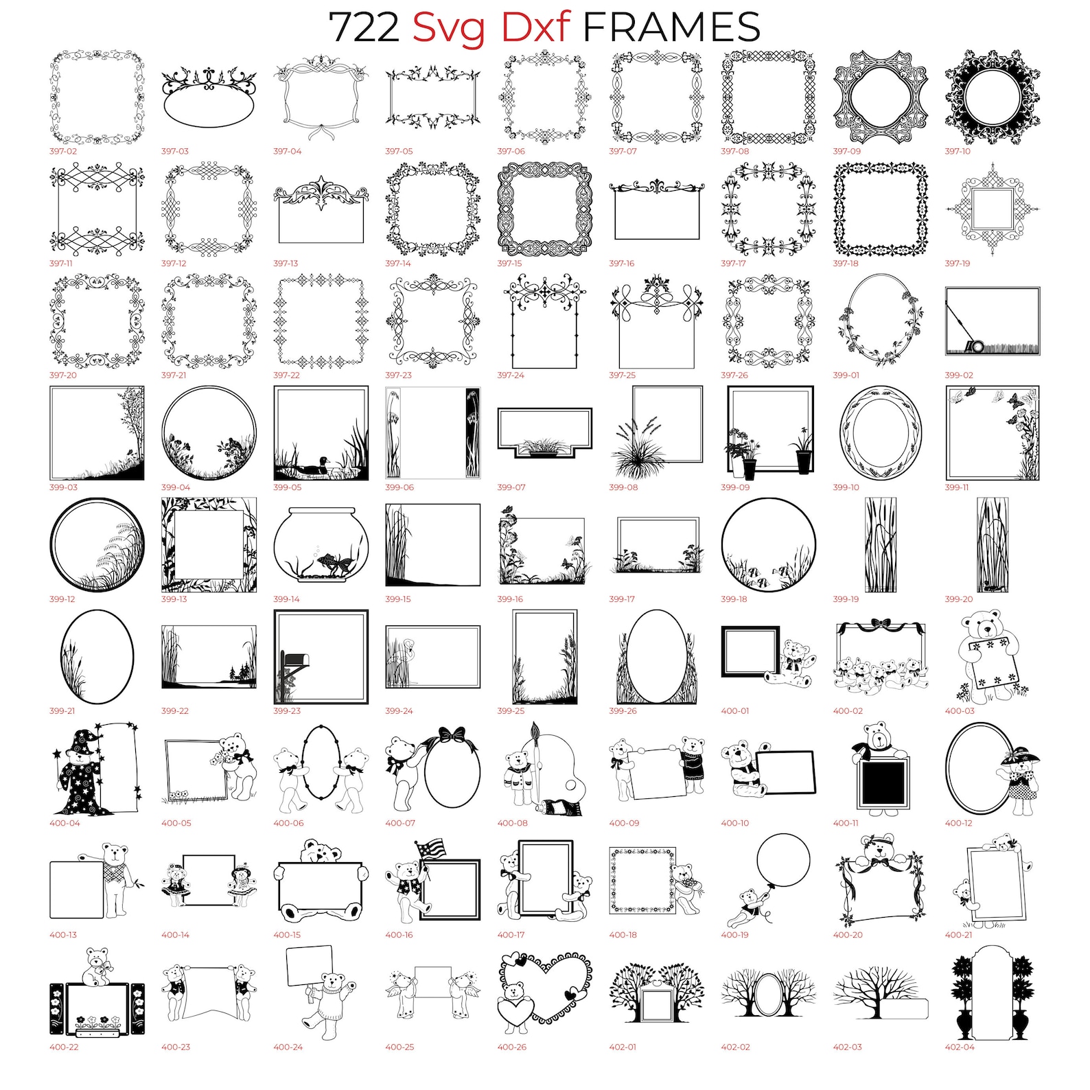 722 Svg Dxf Frames Bundle Wall Decor Frames Laser Files Heart Nature
