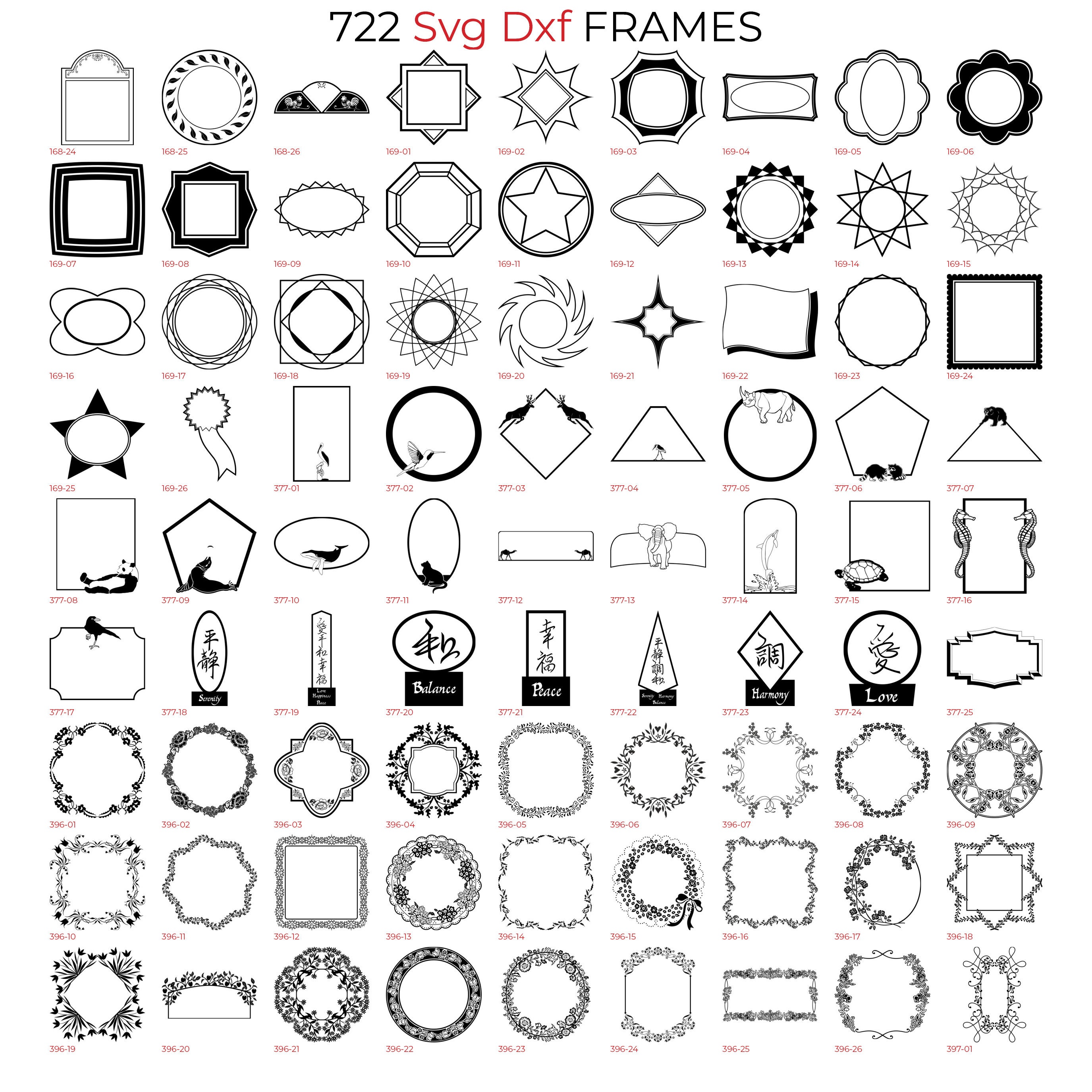722 Svg Dxf Frames Bundle Wall Decor Frames Laser Files Heart Nature
