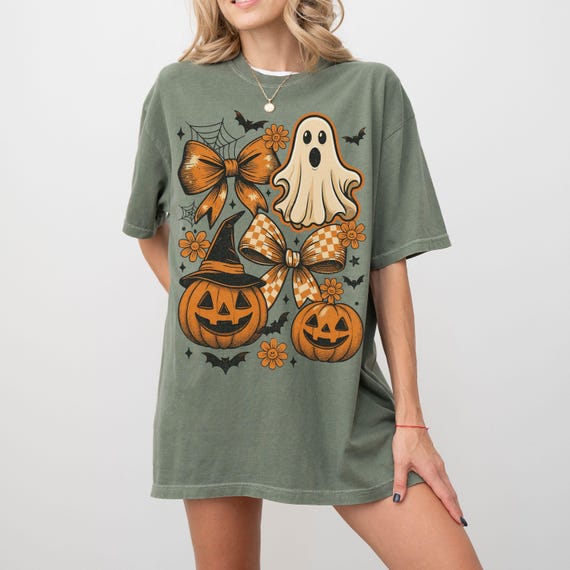 Ghost Bows PNG: Halloween Pumpkin & Witch Hat T-Shirt Design (Digital Download