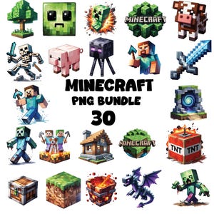 Mine Clipart Set: Block Spielgrafik, kommerzielle Nutzung (30 PNG Dateien, digitaler Download