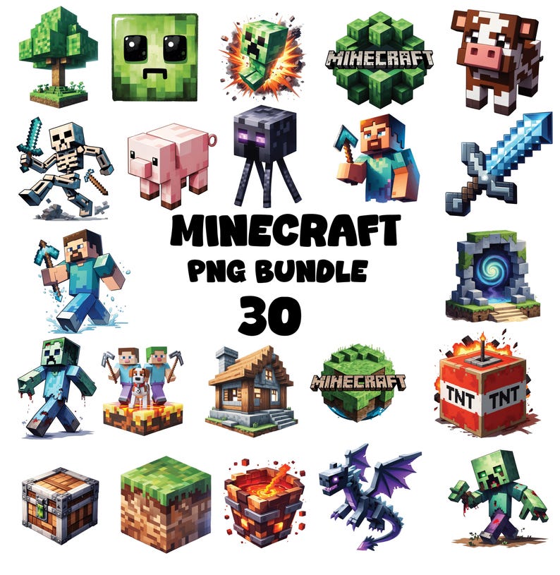 Mine Clipart Set: Block Game Graphics, Commercial Use (30 PNG Files ...
