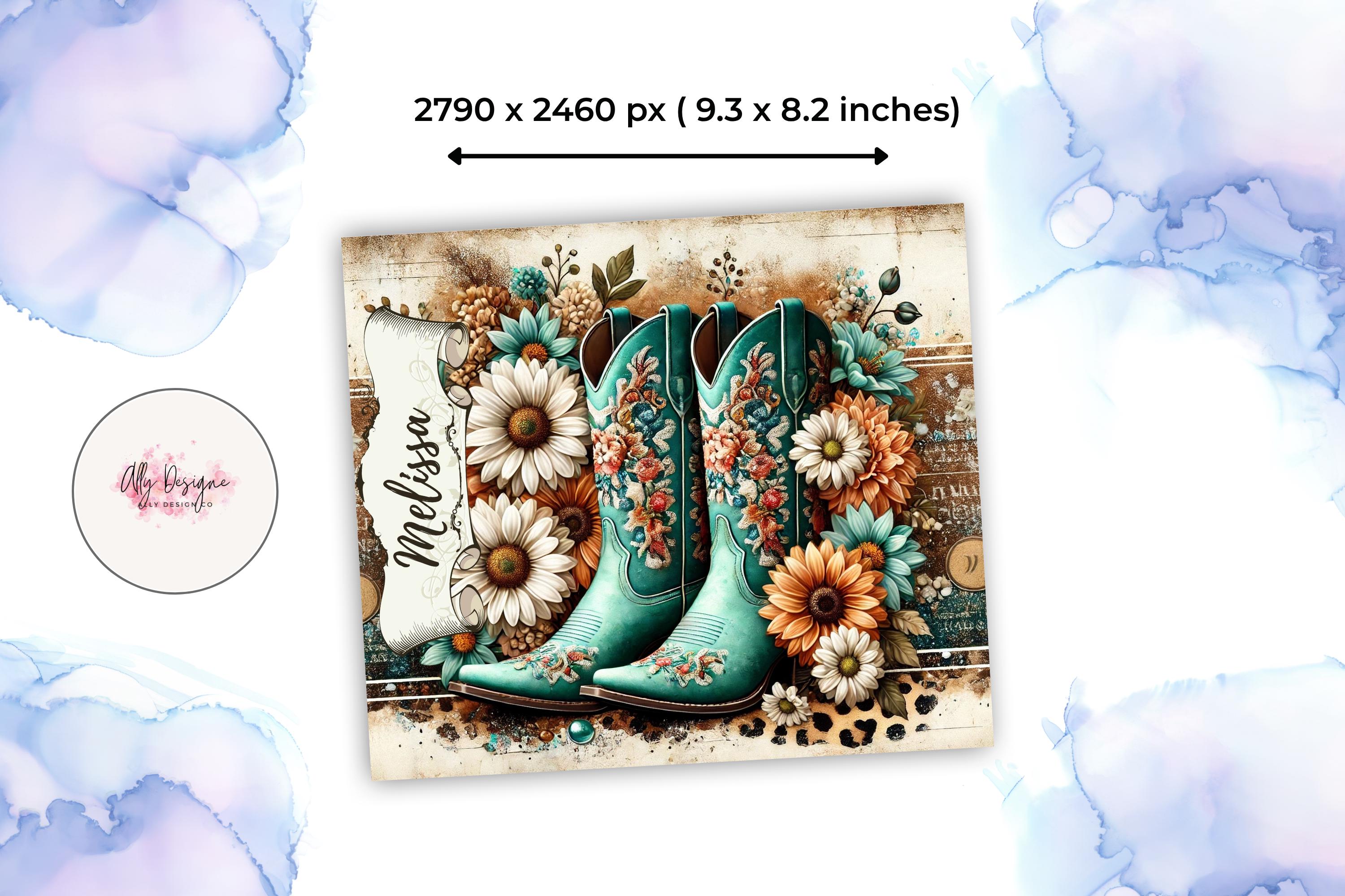 Cowgirl Boots Tumbler Wrap PNG – Floral Western Design, Custom Name ...