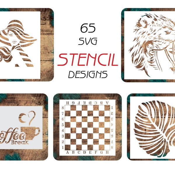 65 SVG Stencil Bundle pour la découpe de modèles de superposition de dessins Murs Peinture Scrapbooking Artisanat Tampon gaufrage