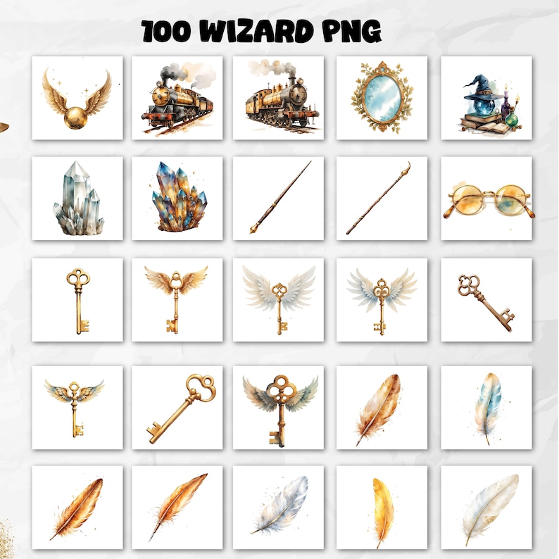 Wizard Key Sign Watercolor Wizard School Clipart Bundle: 100 Magic Elements (digital ...
