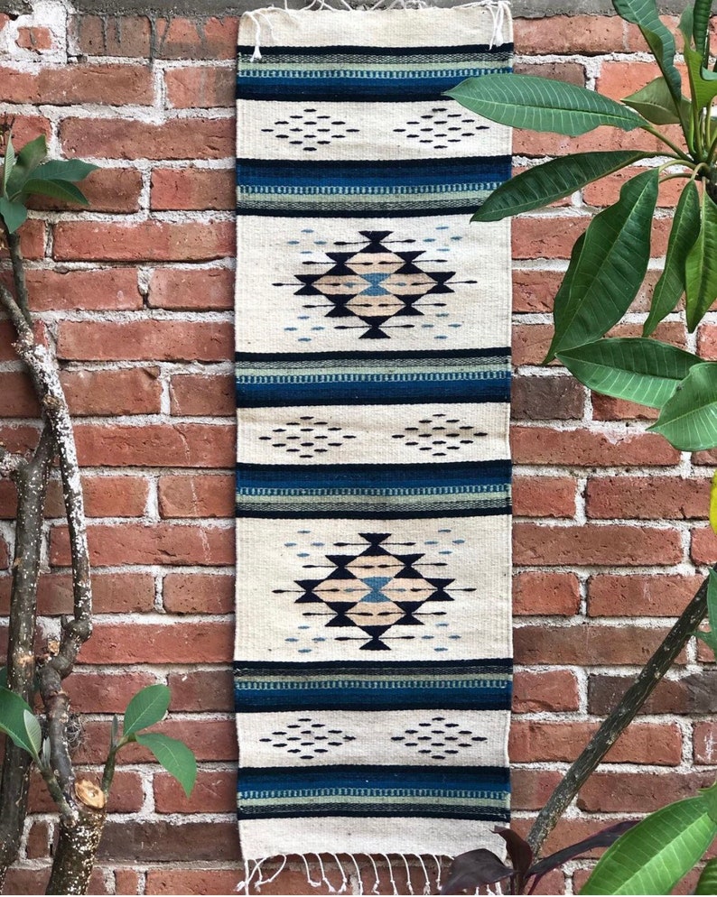 Zapotec design 2 / blue tones / hand made / wool rug image 2