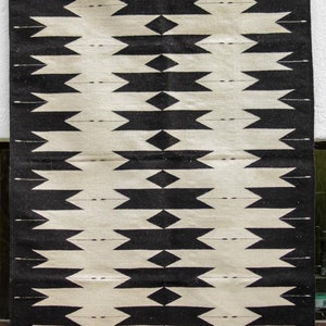 black and white/ wool rug /hand made /mexican rug