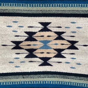 Zapotec design 2 / blue tones / hand made / wool rug image 3