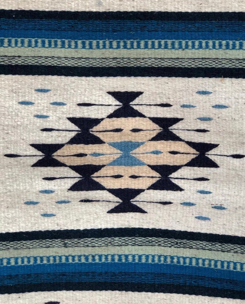 Zapotec design 2 / blue tones / hand made / wool rug image 3