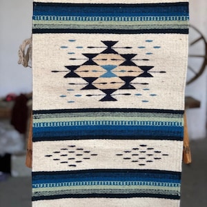 Zapotec design 2 / blue tones / hand made / wool rug image 1