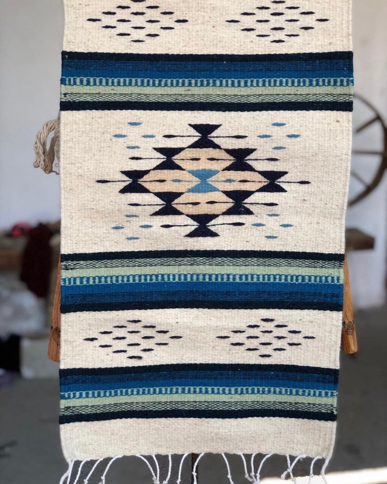 Zapotec design 2 / blue tones / hand made / wool rug image 1