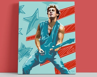 Bruce Springsteen Large Pop Art Print on Canvas Wrap | The Boss Flag Painting Poster Wall Art Gift