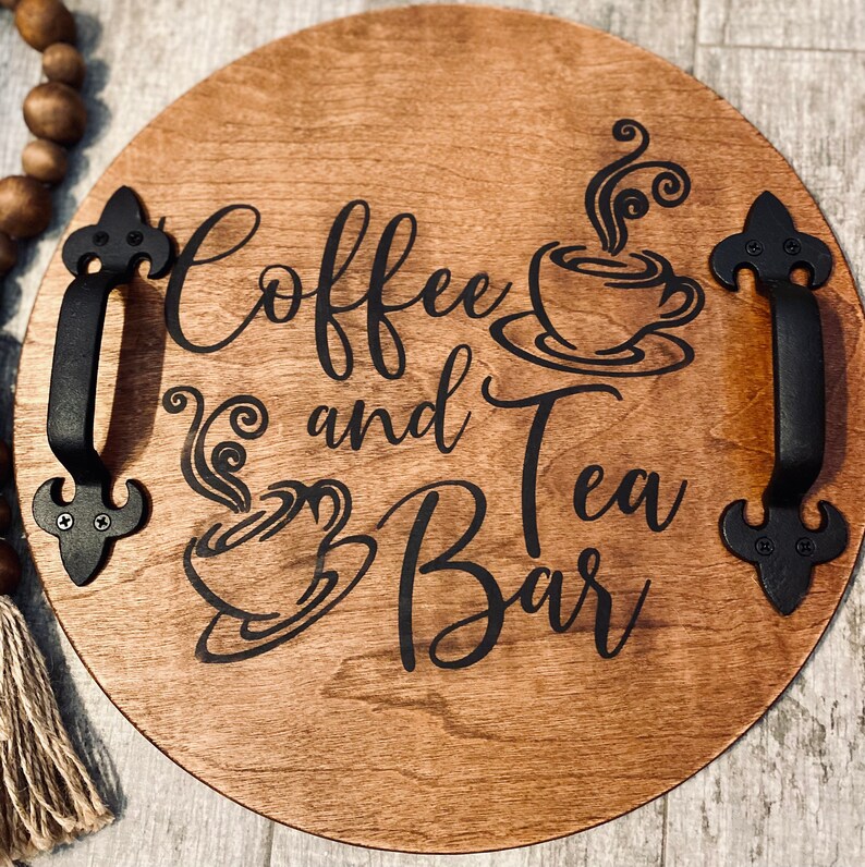 Tea Bar Decor Wood Serving Tray Coffee Bar Decorative Tray Etsy