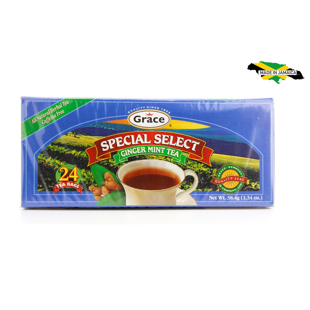 Jamaican Grace All Natural Herbal Caffeine Free Ginger Mint, 24 Tea ...
