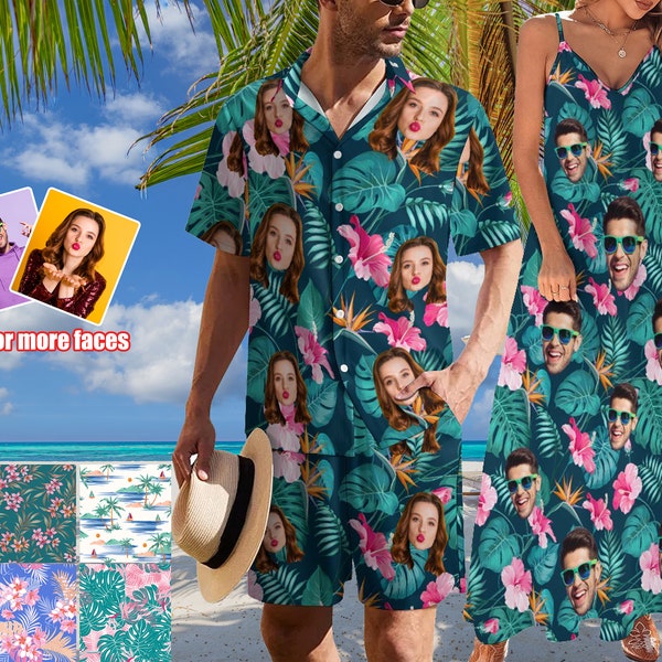 Custom Face Hawaiian Shirt,Personalized Image Long dress,Photo Men Shirt,Women Dress,Flower Logo Hawaiian Shorts,Couple Wear,Party Dress-up