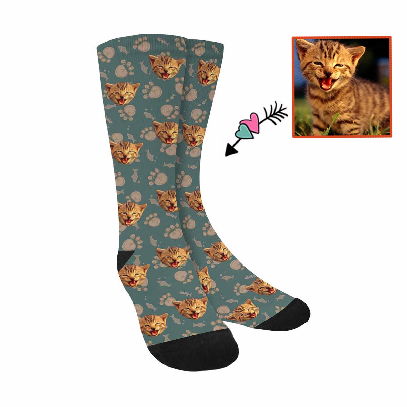 Custom Photo Socks Cute Cat Paw Prints Soft Crew Socks for Men Etsy