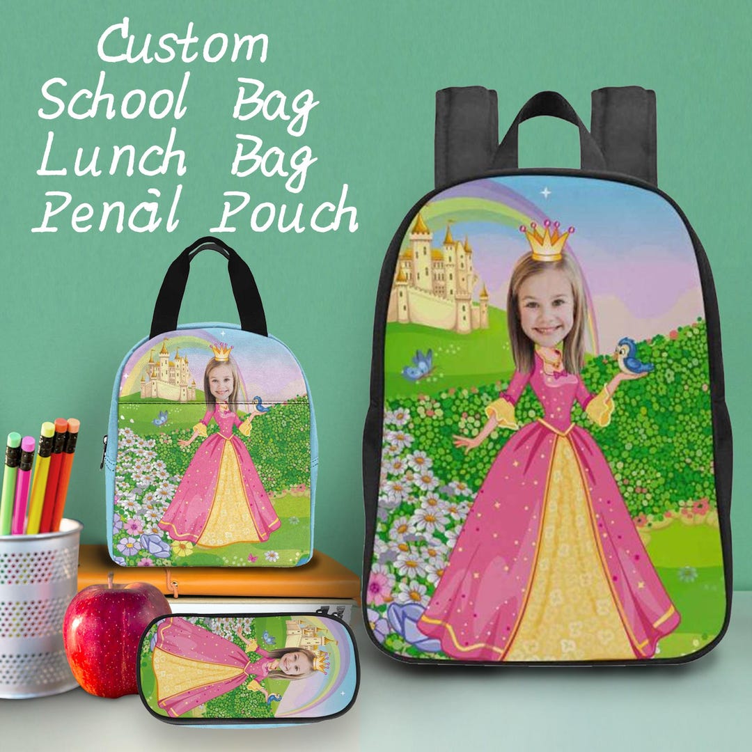 Custom Face Backpack Set, Personalized School Bag, Lunch Bag, Pencil ...