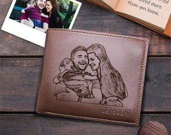 Benutzerdefinierte gravierte Foto Brieftasche, personalisierte Leder Bifold Brieftasche