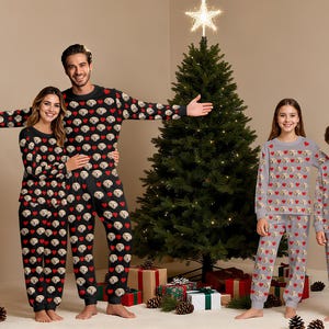 Conjunto de pijama navideño familiar personalizado, pijamas con cara personalizada