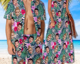 Custom Face Hawaiian Shirt, Personalized Photo Dress, Couple Matching Outfit
